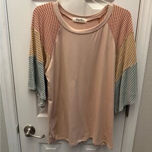Soft Pink Colorblock Raglan Sleeve Tee